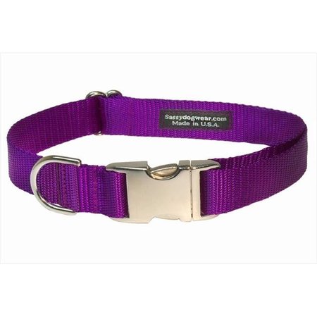 SASSY DOG WEAR Sassy Dog Wear SOLID PURPLE-METAL BUCKLE LG-C Nylon & Aluminum Buckles Dog Collar; Purple - Large SOLID PURPLE-METAL BUCKLE LG-C